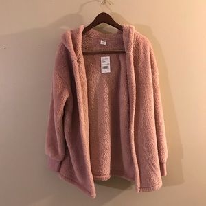 Blush pink Sherpa hooded cardigan